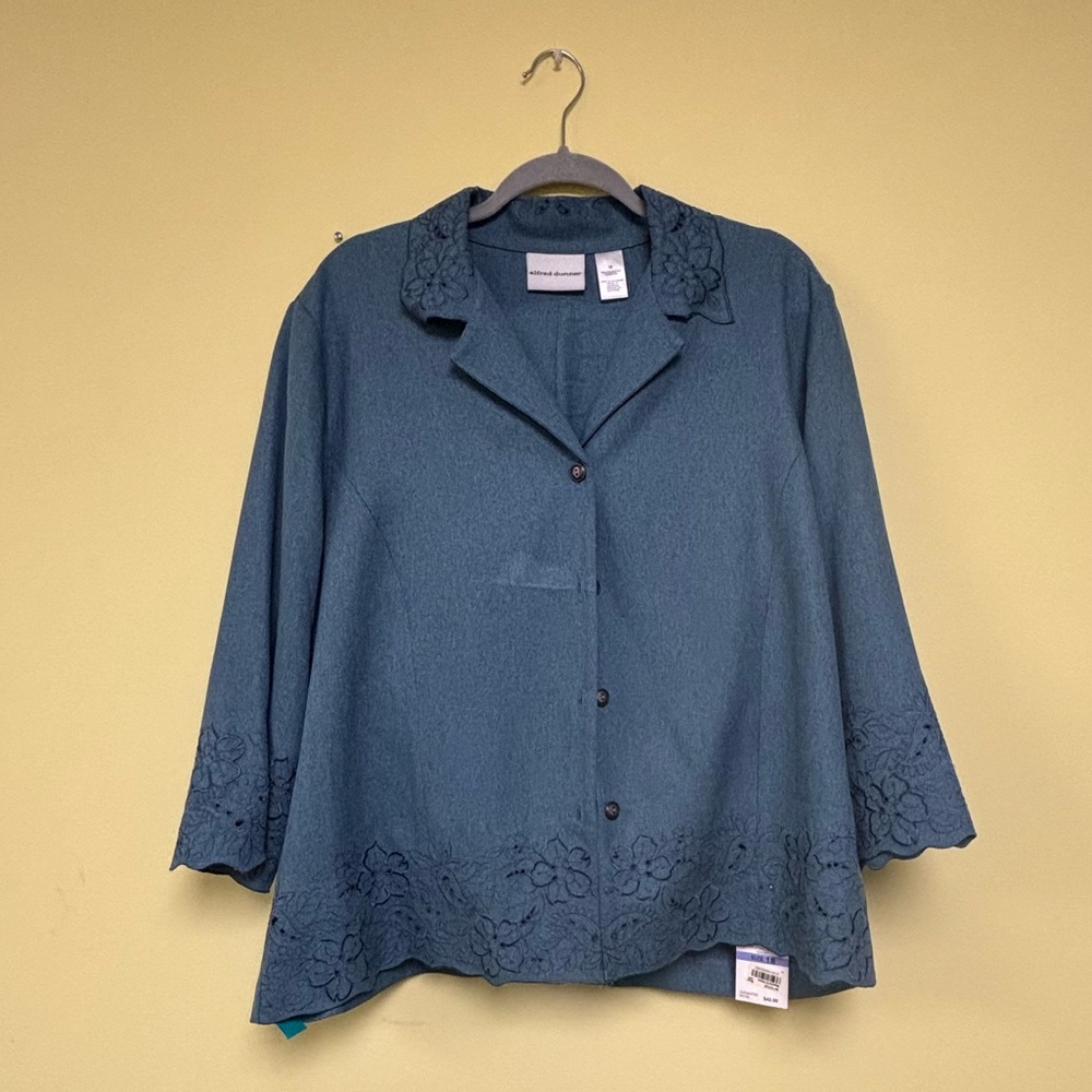 Alfred Dunner Blue Floral Button Down Shirt